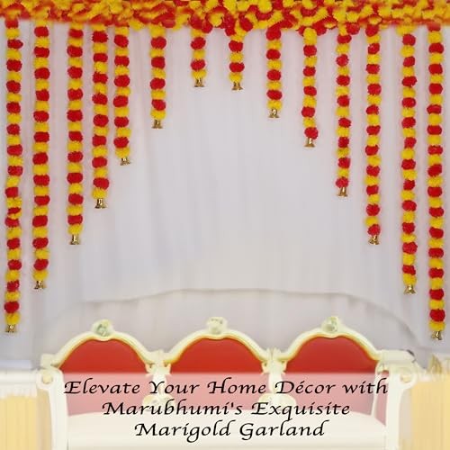 Marubhumi 5-PC Artificial Marigold Flower Garland – 4.5 Feet Long Yellow/Red