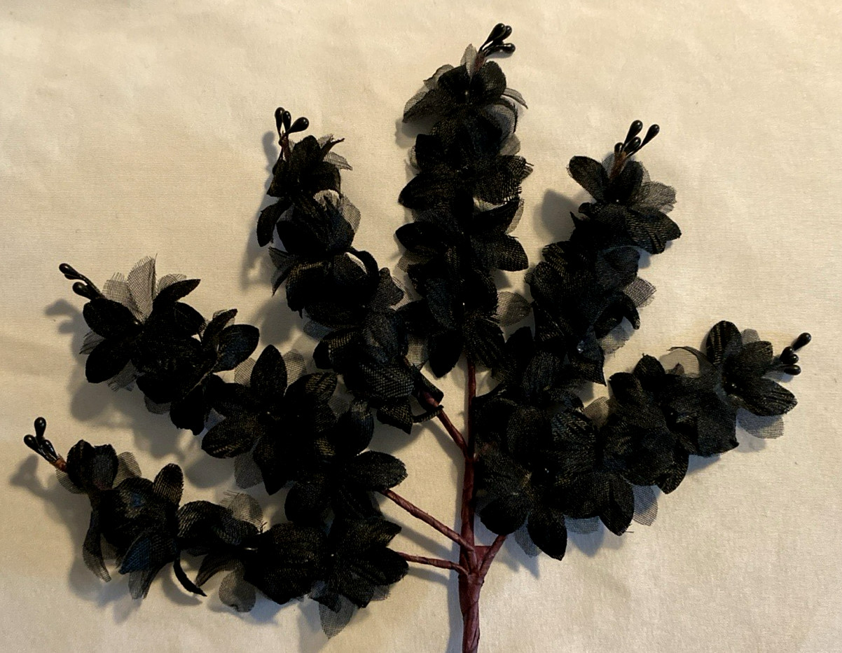 8 Black Floral Picks Halloween, Goth Wedding, Wedding, Black Tie Event 9″