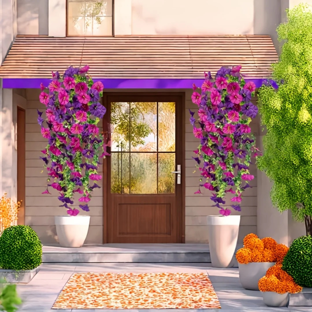 2PCS Artificial Hanging Flowers UV Resistant Fake Plants Garden Outdoor Decor