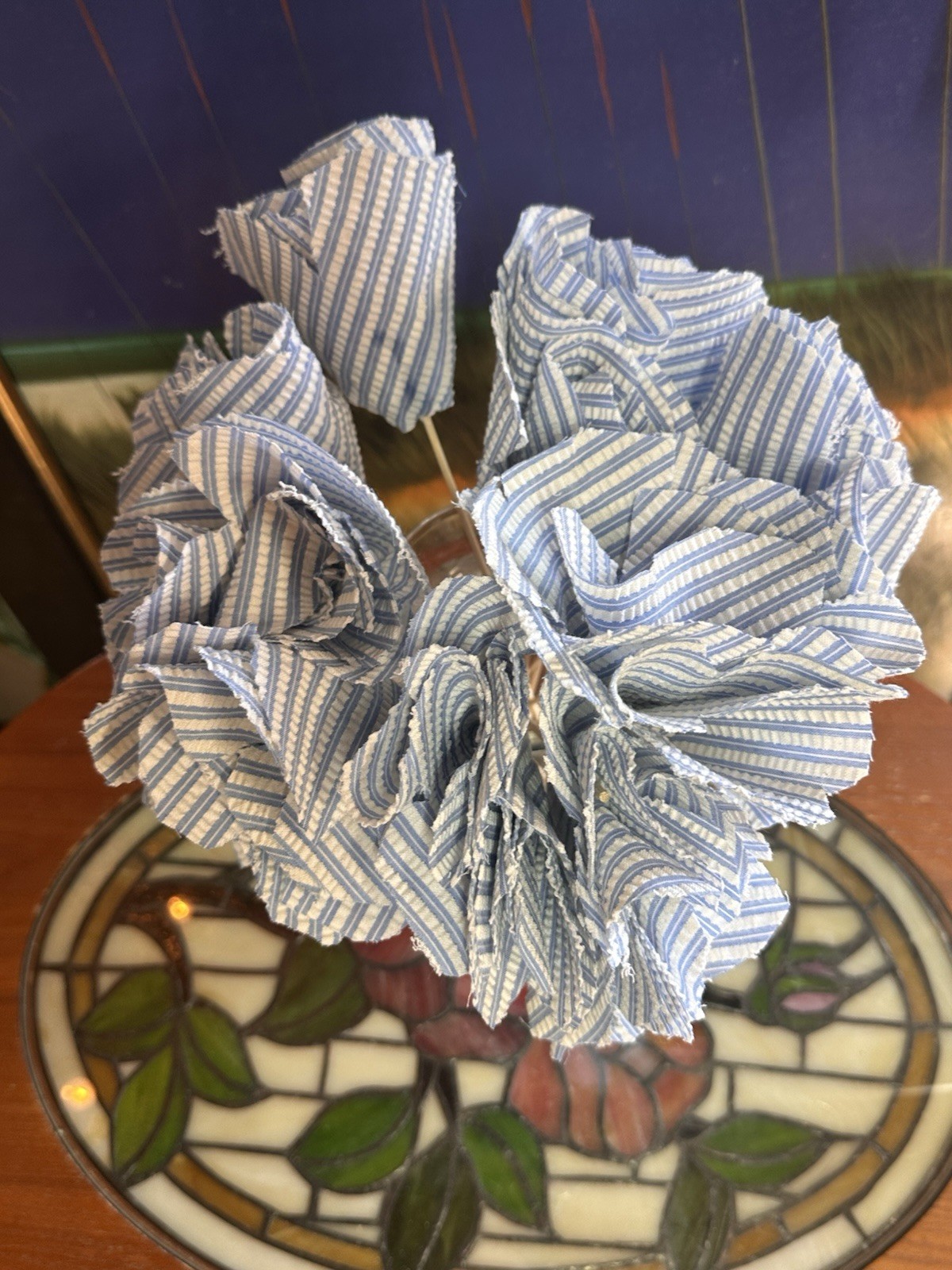 Fabric Flowers Handmade, 11 Count, 12 Inches, Blue And White Vase Not Included