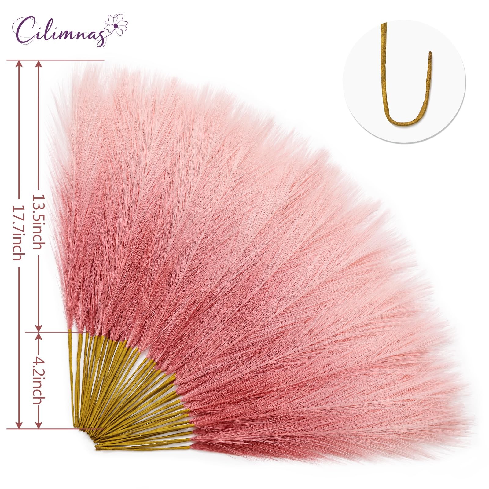 50 PCS Faux Pampas Grass 17.7 Inch Artificial Fluffy Fake Decor Gradient Pink