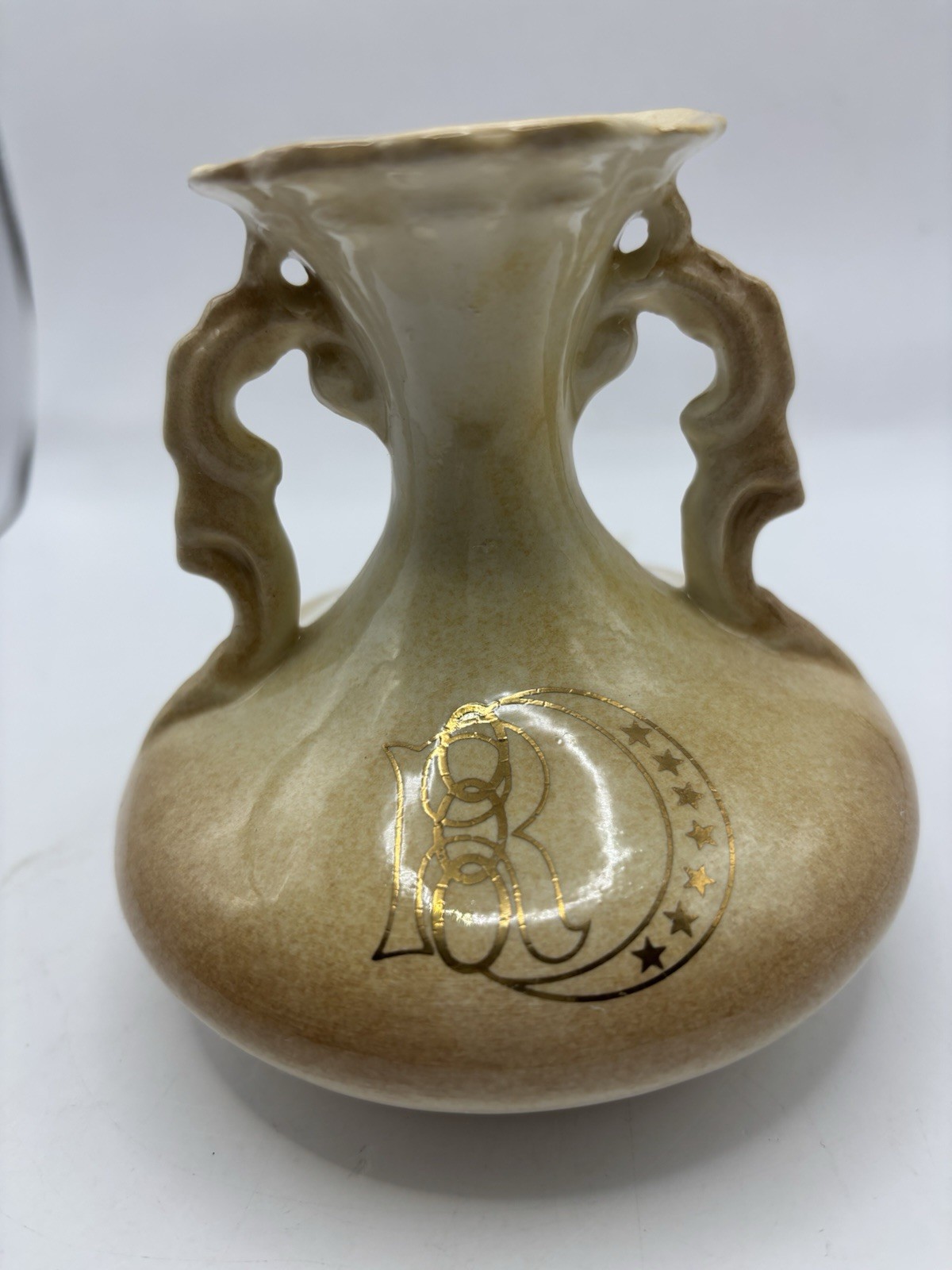 Vase Brown & Ivory With Leaves Small In Size