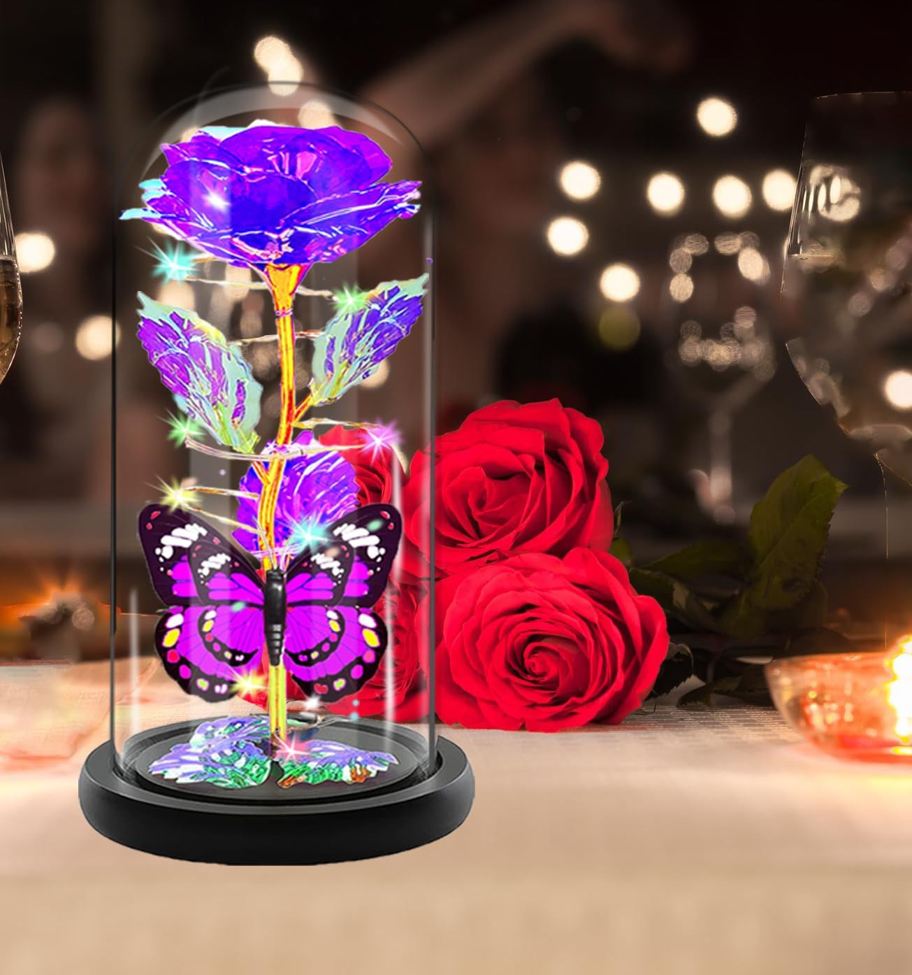 Gifts for Women, Birthday Gifts for Women, Purple Flowers Galaxy Crystal Light u