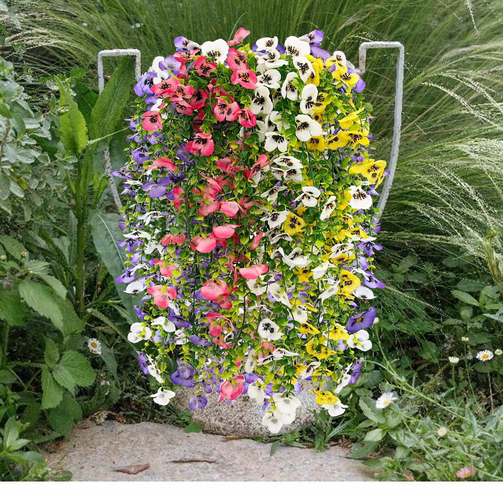 Artificial Hanging Pansy Flowers, UV Resistant Silk Fake Vines, 4 Pcs Artific…