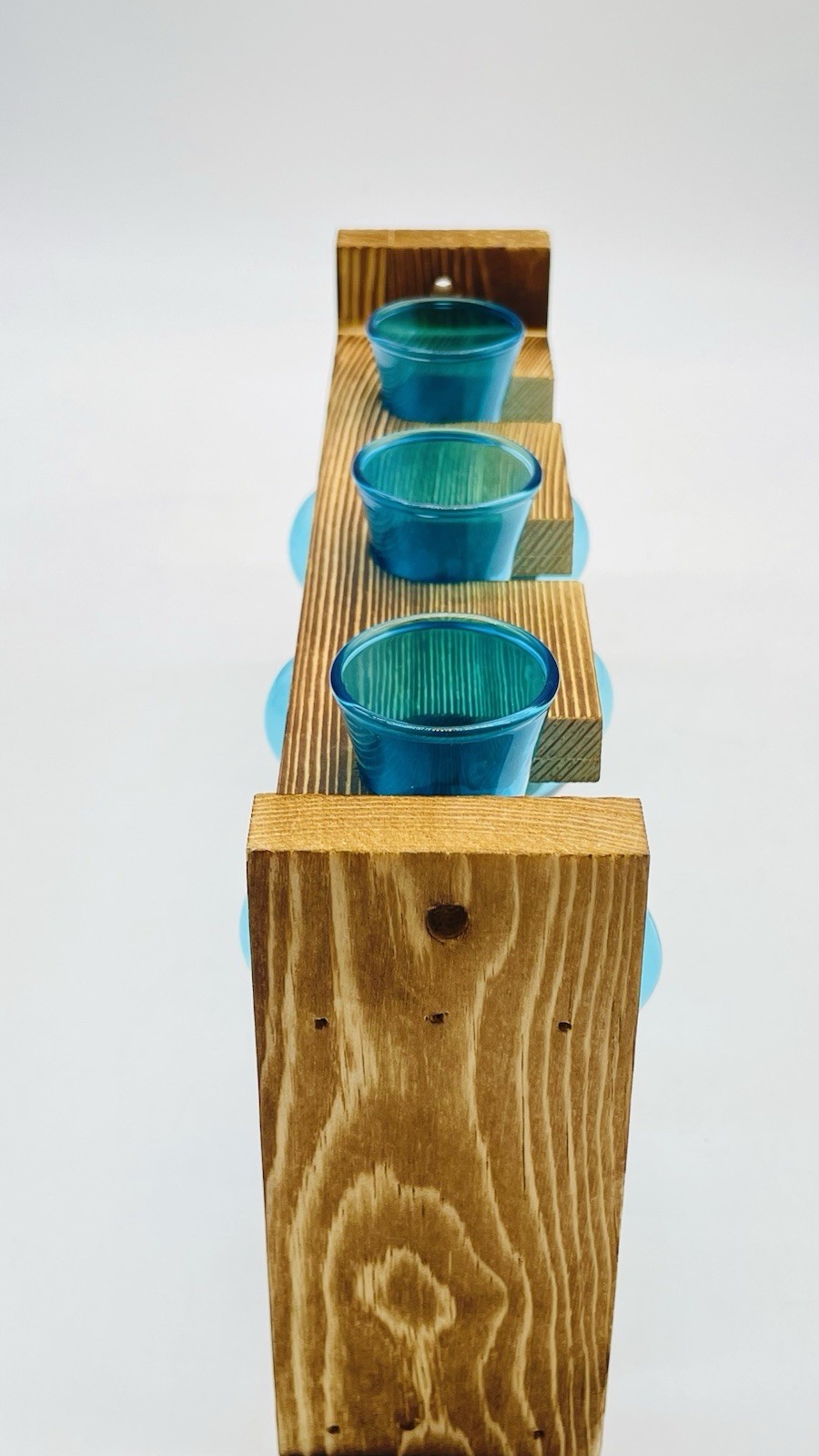 Plant Terrarium Propagation Wood Stand Tabletop Planter 3 Bulb Blue Glass Vase