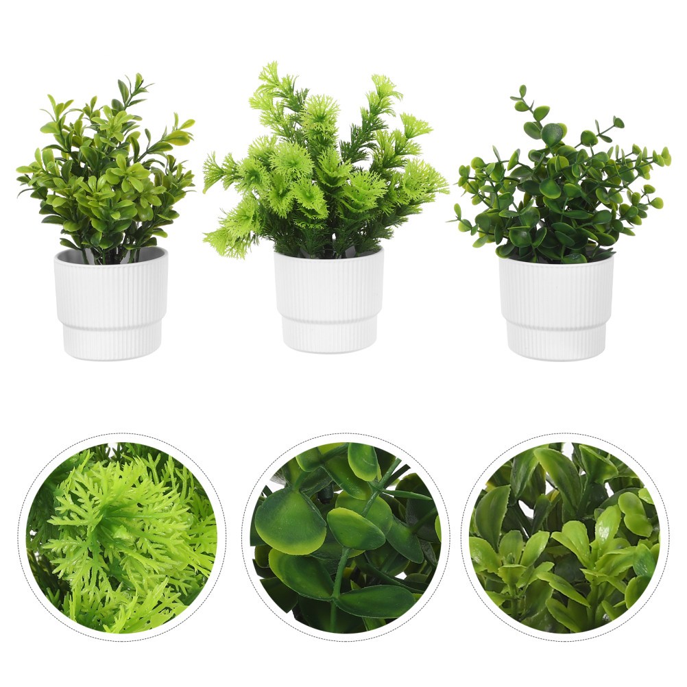 3 Pcs Artificial Plants with Pot Office Desk in Eucalyptus Fake Potted