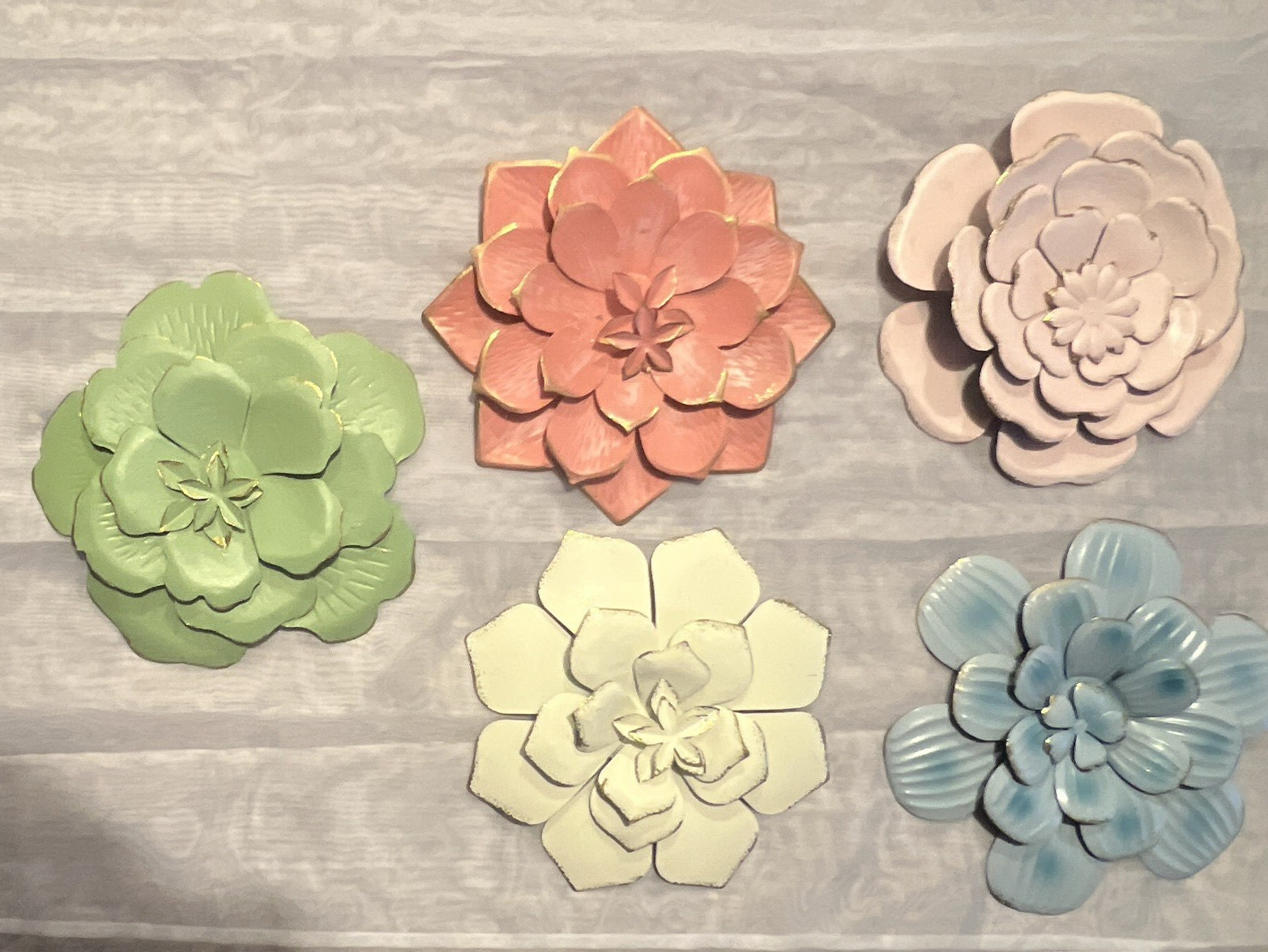 Set of 5 Metal Floral Flower Wall Art Decor, Multicolor, 10 in