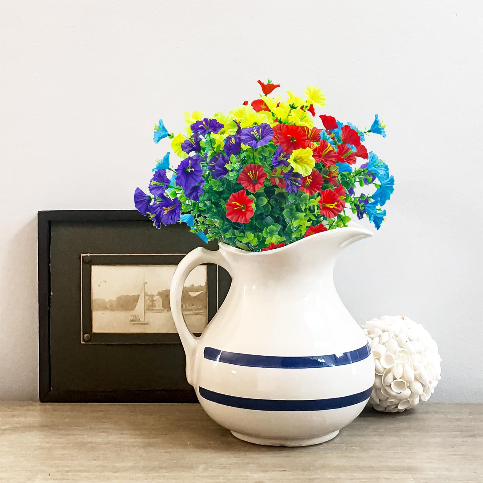 Artificial Outdoor Flowers UV Resistant – 8 Bundles 9″ Wide X 14″ Length