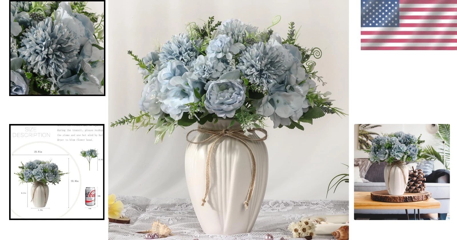 Chic Blue Faux Flower Bouquet with Ceramic Vase – Perfect Home Centerpiece
