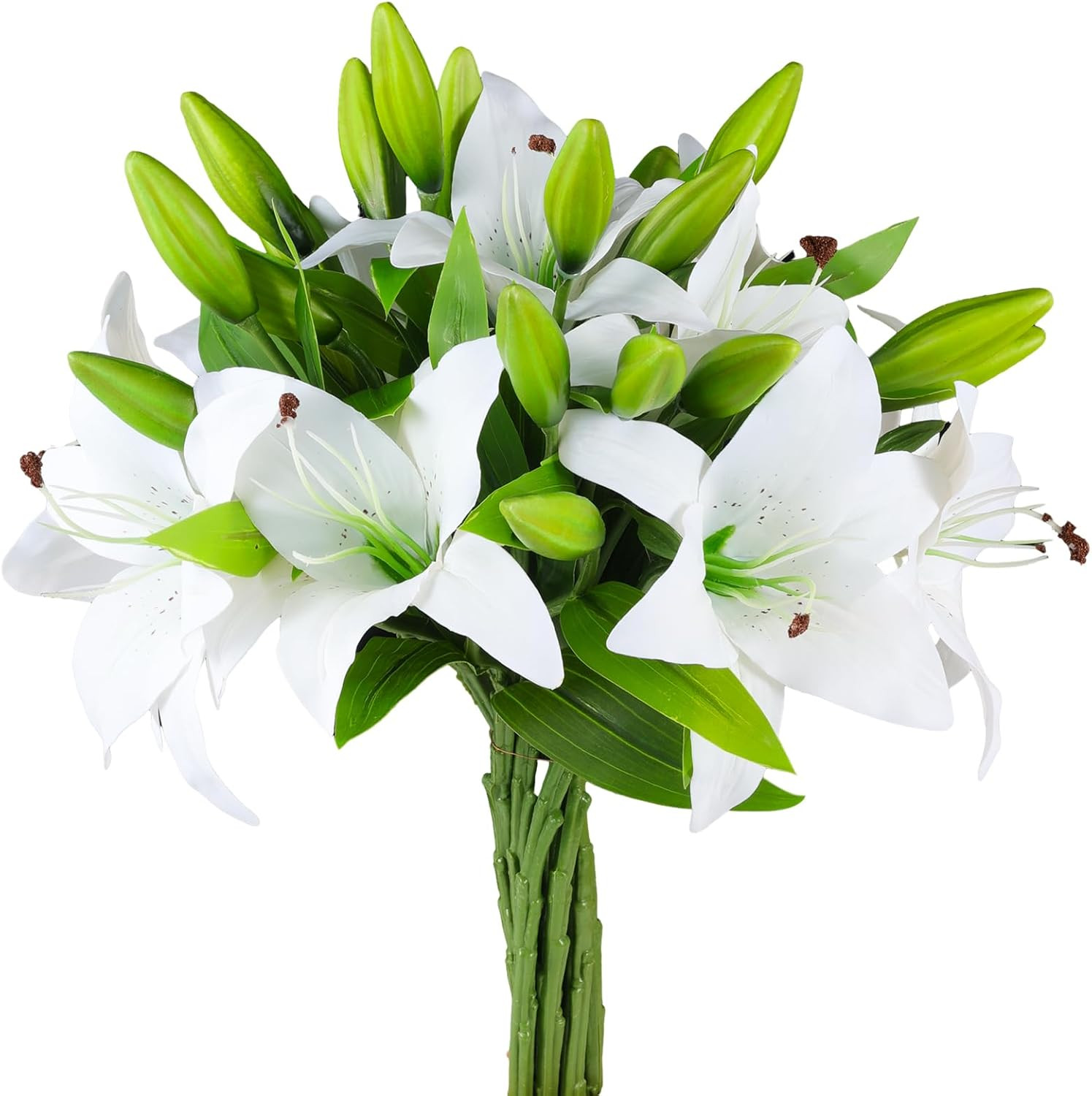 Artificial Tiger Lily Faux Flowers 8 Pcs White Real Touch Easter Decor