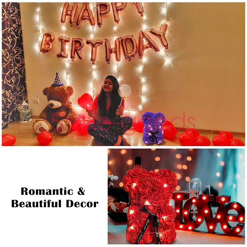 LED Teddy Rose Bear in Box Valentine Gift for Her Wedding Anniversary Birthday