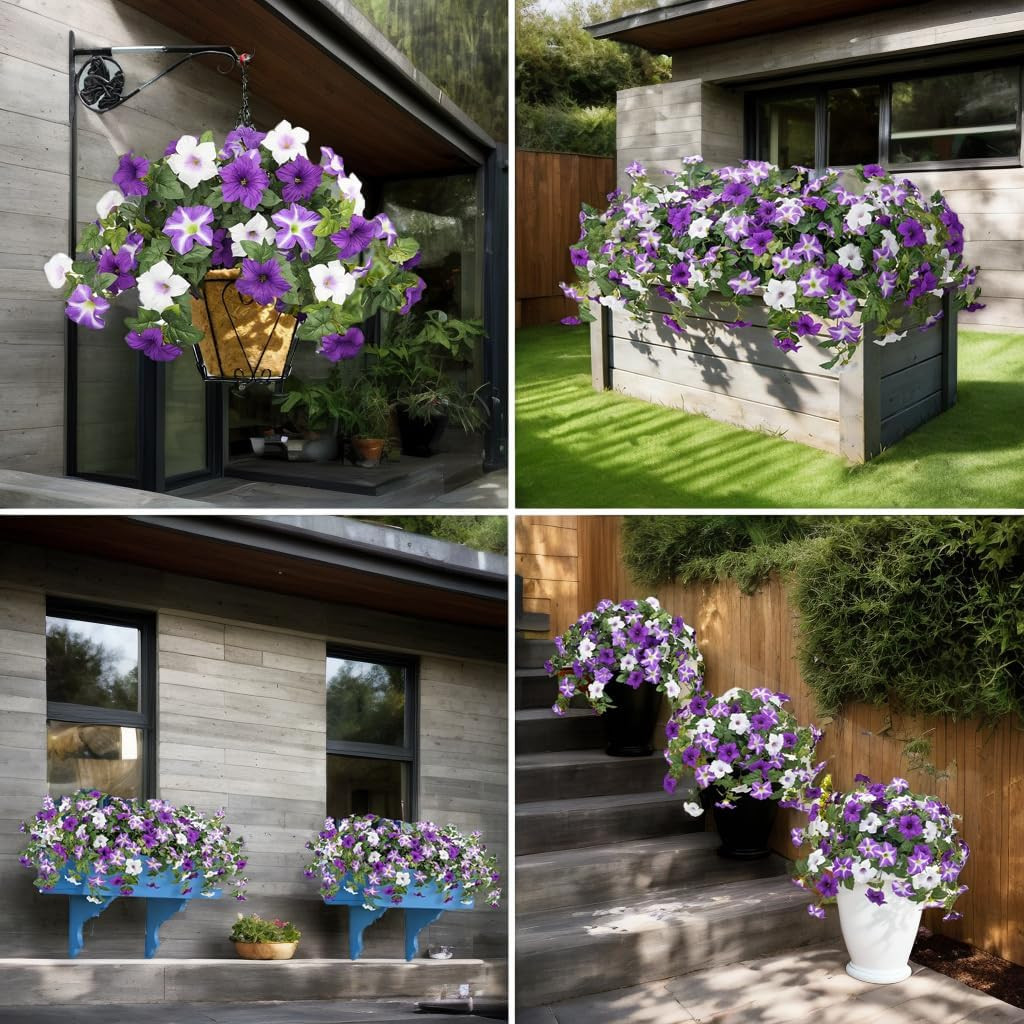UV Resistant Faux Petunias – 2Pcs Silk Flowers for Outdoor Home Decor