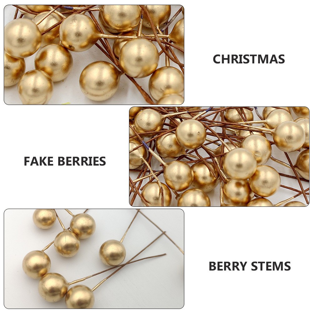 200 Pcs Foam Golden Berry Stems for Christmas Wreath and Floral Crafts