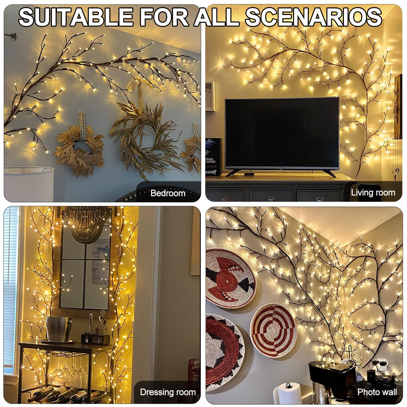 Lighted Willow Vine Lights 7.5Ft 144 LED Remote Christmas Swags Wall Decor