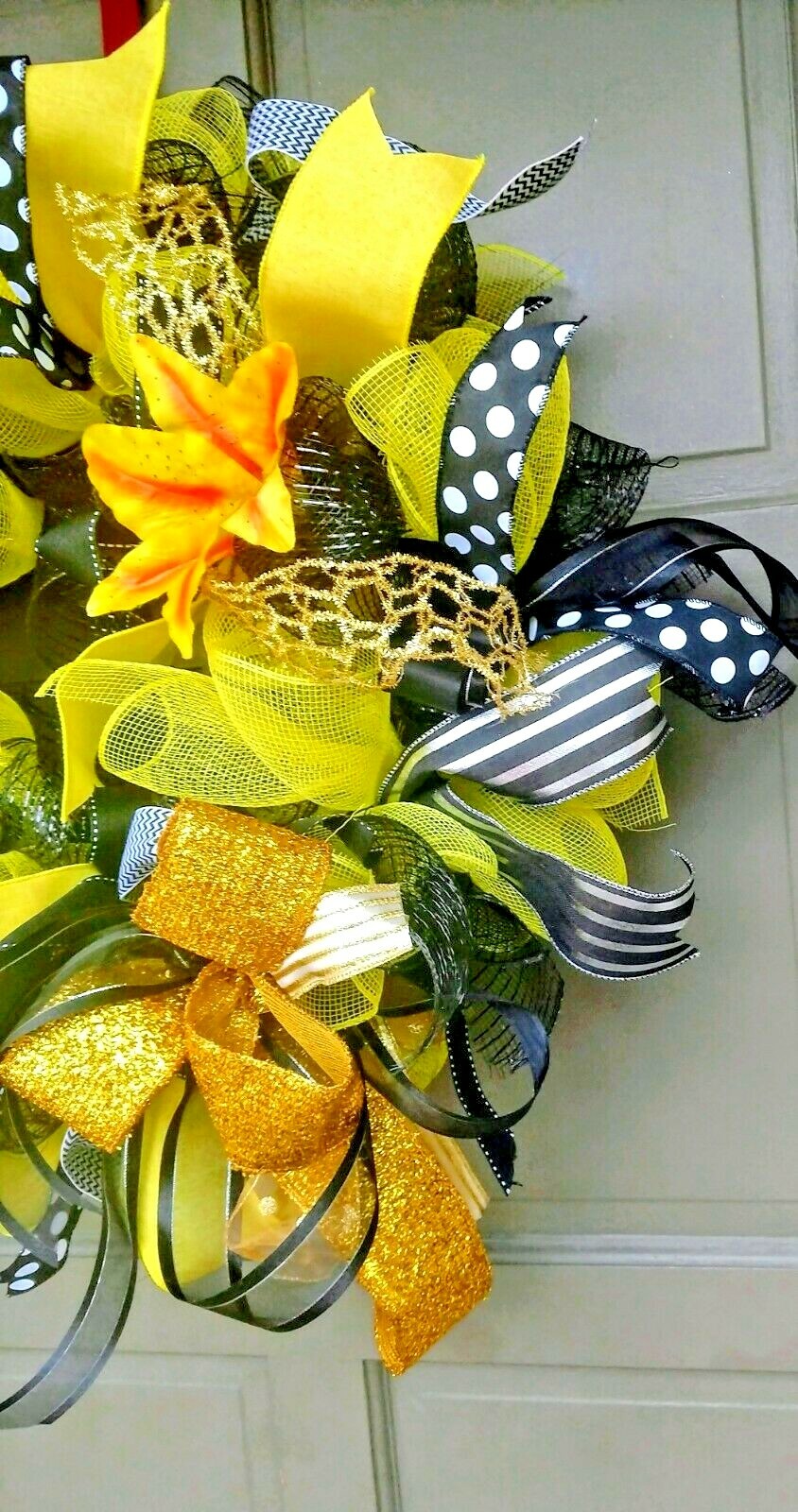 Spring Summer Bee Wreath Large Deco Mesh Floral Farmhouse Front Door Decor