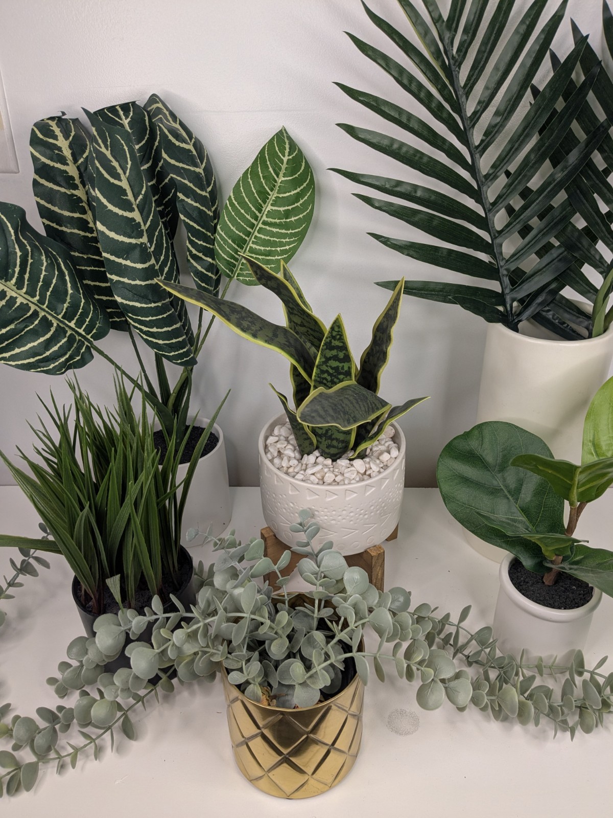 6pc Large Faux Plant Decor Lot Artificial Palm Snake Plant Home Office