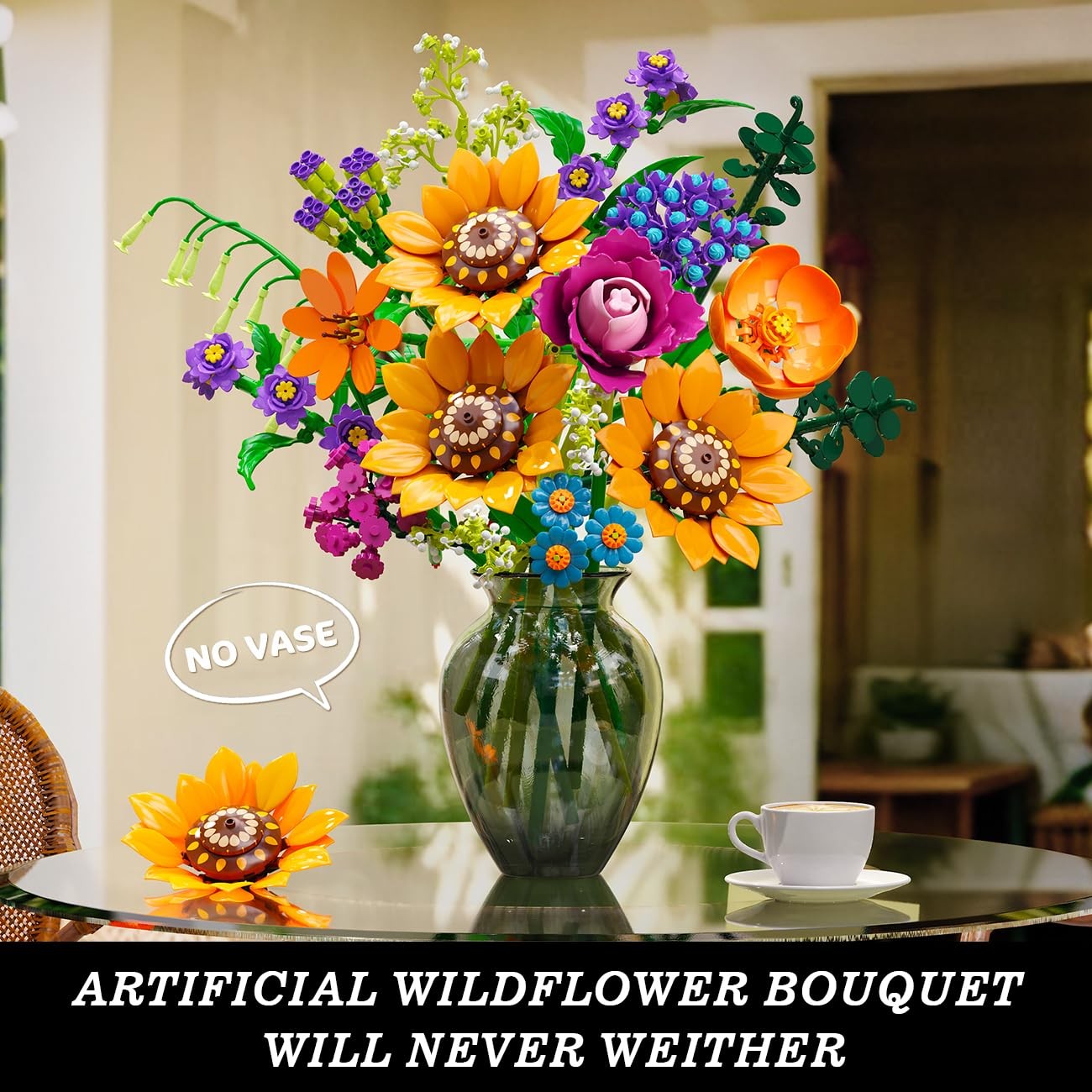 Wildflower Bouquet Building Set 912PCS Flower Arrangement Kit with Lights and