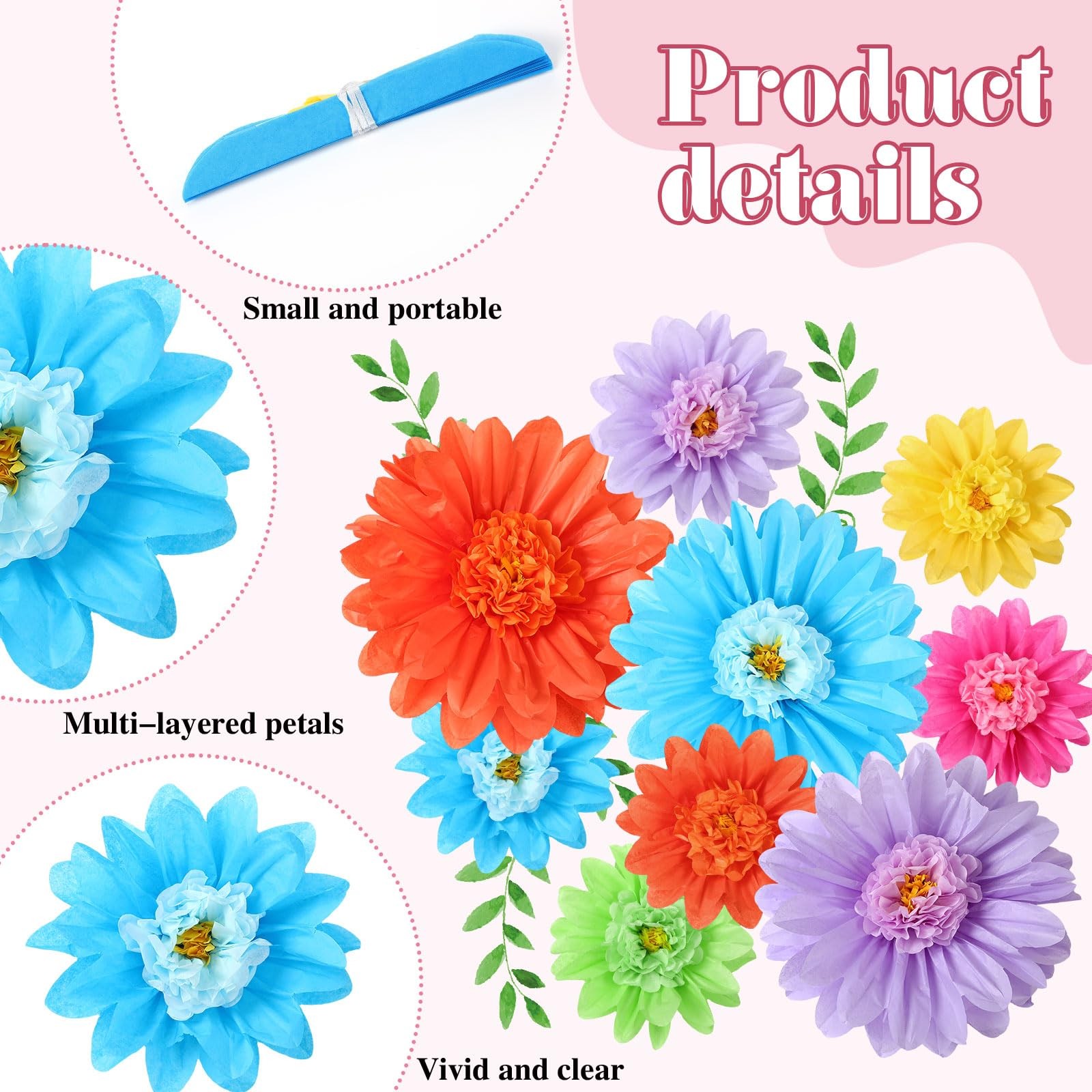 Tissue Paper Flowers 12 PCS Large Pastel 20/8 Inch Giant Rainbow Color