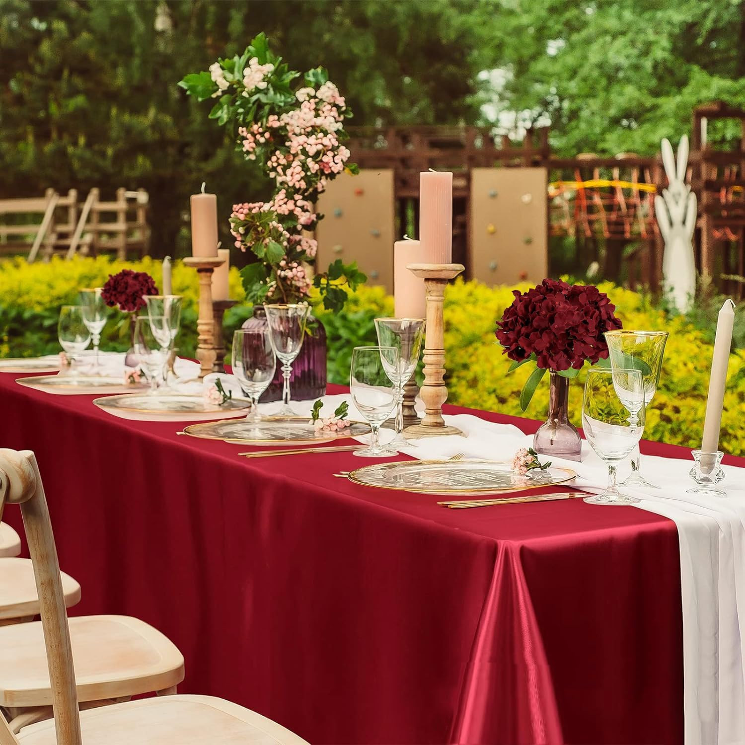 100PCS Burgundy Silk Hydrangea Flowers with Stems for Wedding & Home Decor