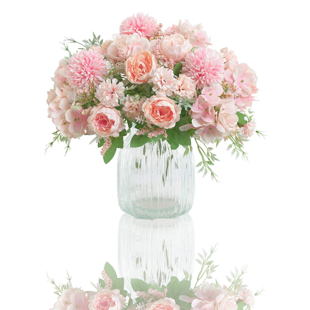 Artificial Flowers, 2 Pack Fake Peony Silk Hydrangea Bouquet Decor Plastic Ca…
