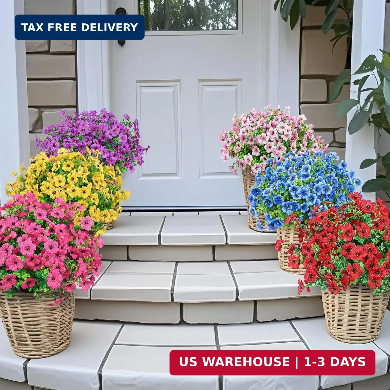 24 Bundles Artificial Flowers for Outdoors UV Resistant Faux Plants