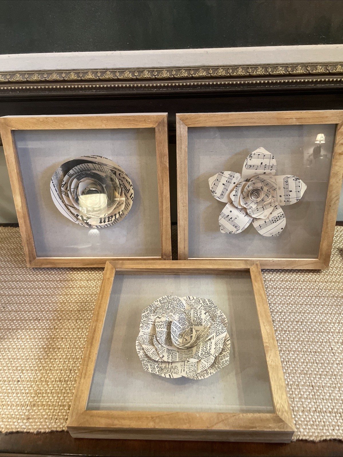 Set Of 3- Paper flowers in shadow boxes