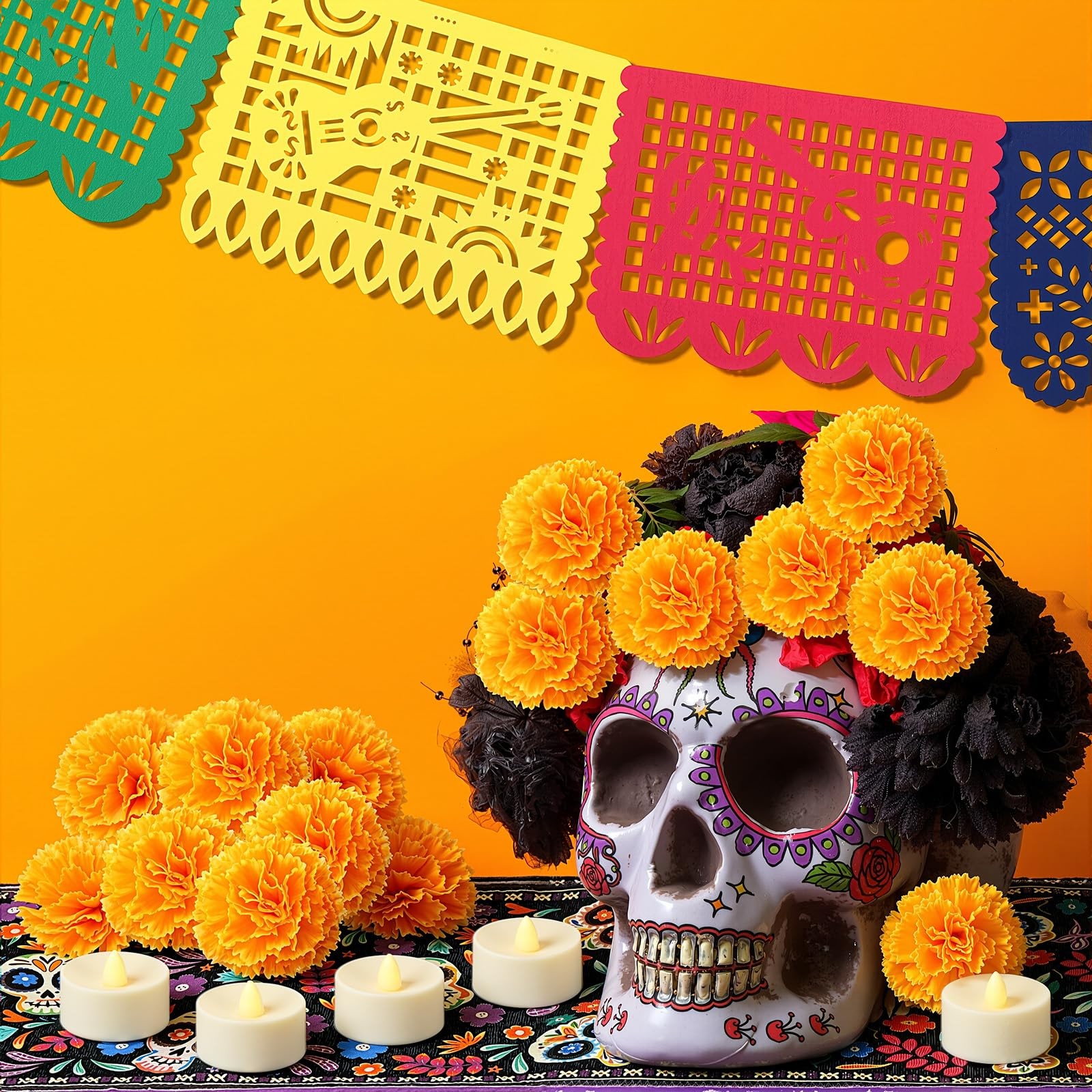 38 Pcs Day of The Dead Dia De Los Muertos Decorations Set Include 30 Artifici…
