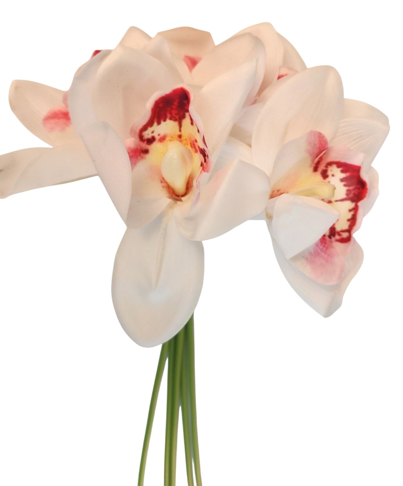 Artificial Cymbidium Orchid Stems White Blush Pink Faux Orchid Bouquet Realistic