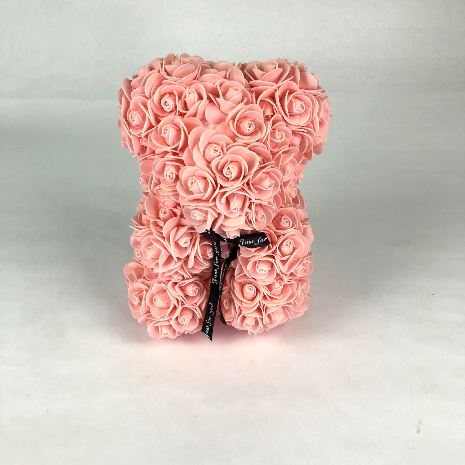 Valentines Day Gift Peach Foam Rose Bear 9.5″ Flower Teddy Decor Birthday Anniv.