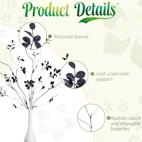 4 Pcs 38.5″ Tall All-Artificial Branches with Leaves – Realistic Faux Black