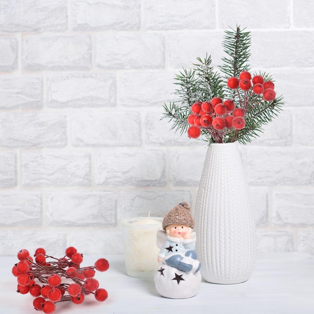 200PCS Artificial Holly Berries Wired Stems Artificial Flowers 12MM Frosted F…