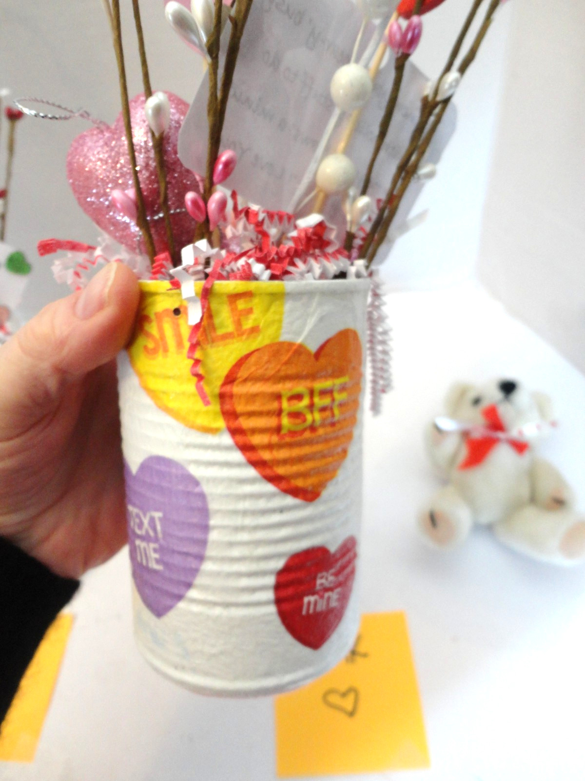 Valentine Small Table Floral Arrangement with Bear ( Handmade)