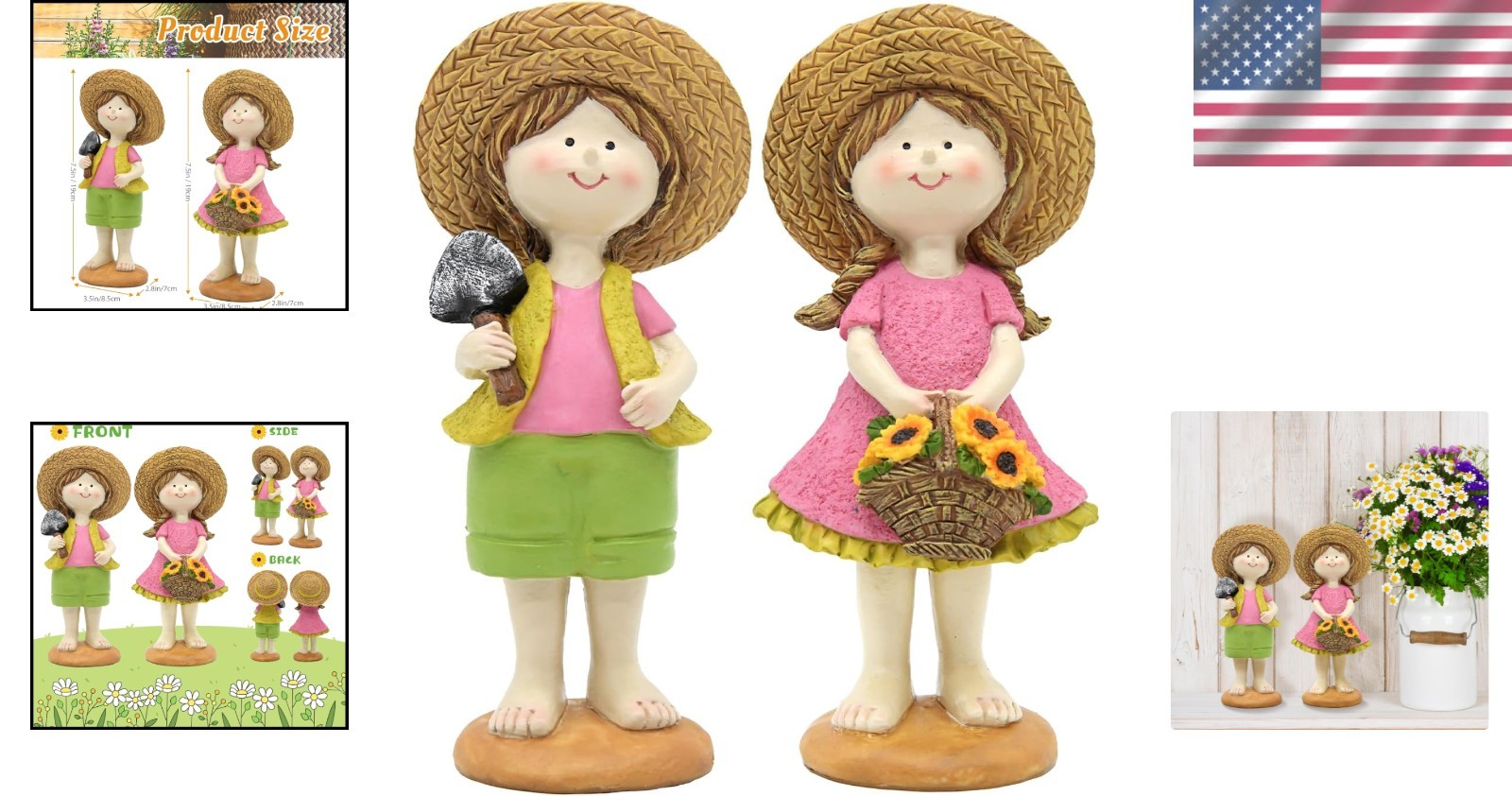 Charming Sunflower Figurines Set of 2 – Resin Garden Statues for Indoor & Out…