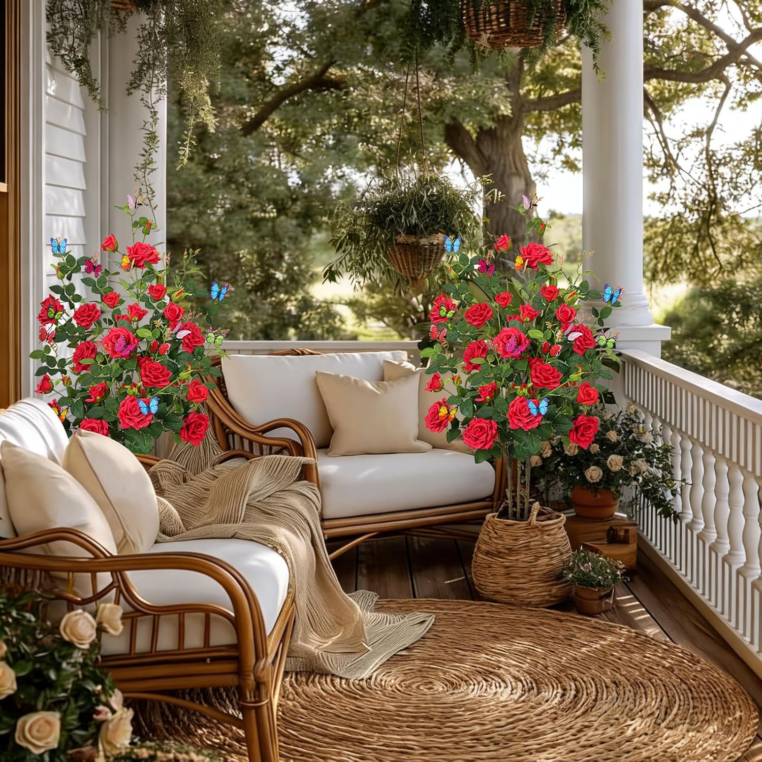 4FT Artificial Camellia Tree 2 Pack with Butterflies for Indoor/Outdoor Decor