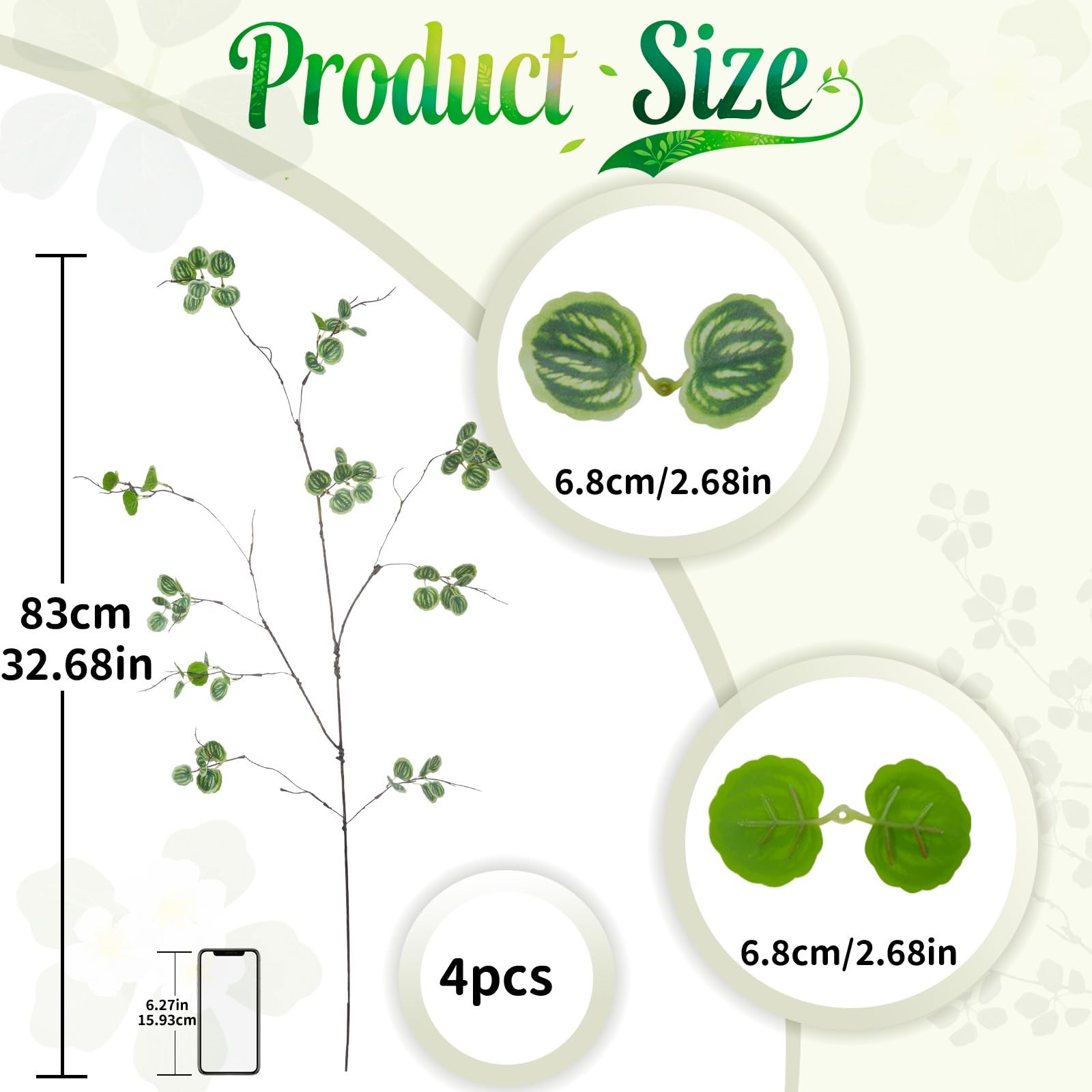 4 Pcs 38.5″ Tall All-Green Artificial Branches with Leaves, Realistic Faux Fi…
