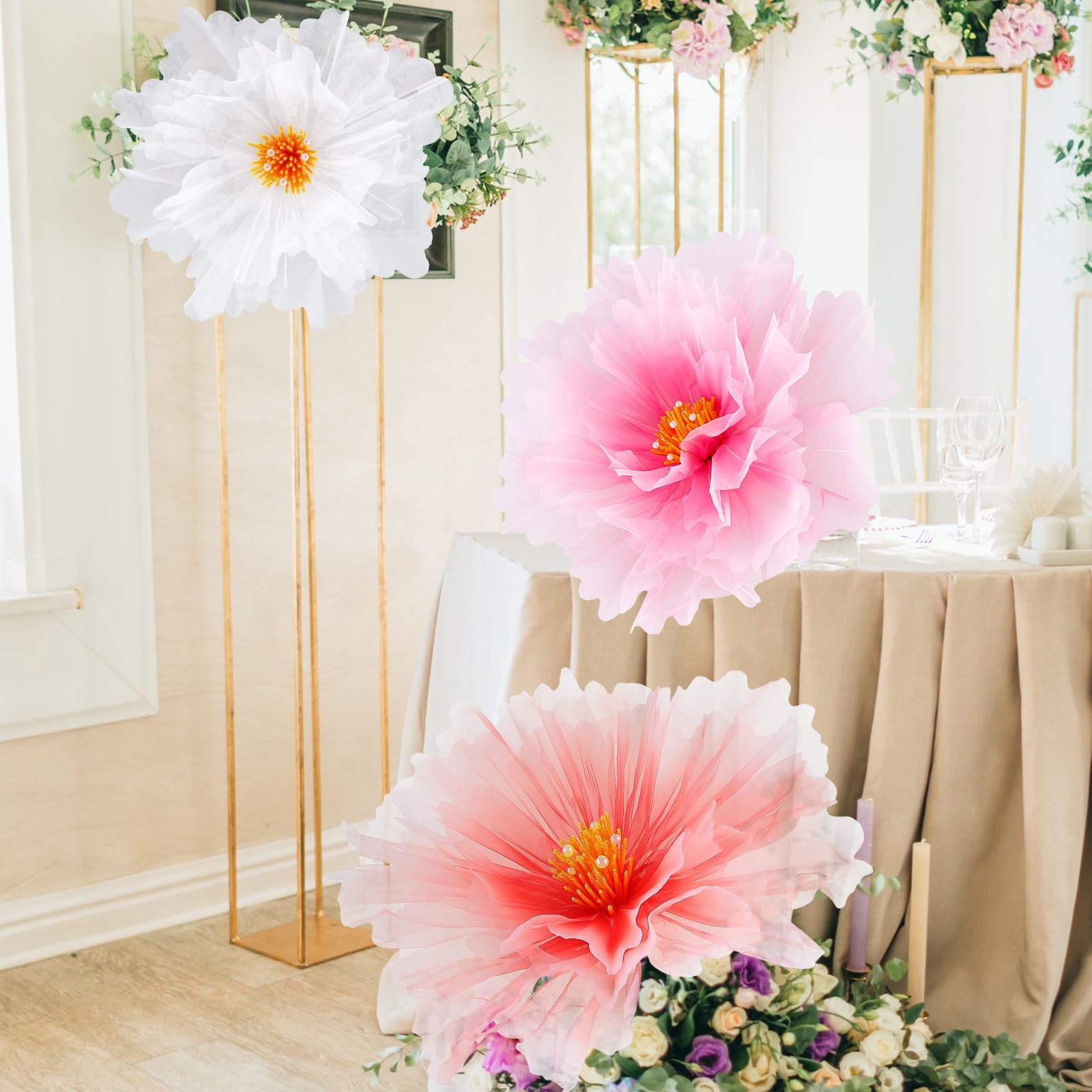 3pcs 19.7in Giant Flowers Decoration, Artificial Gauze Large Flower Prop for …