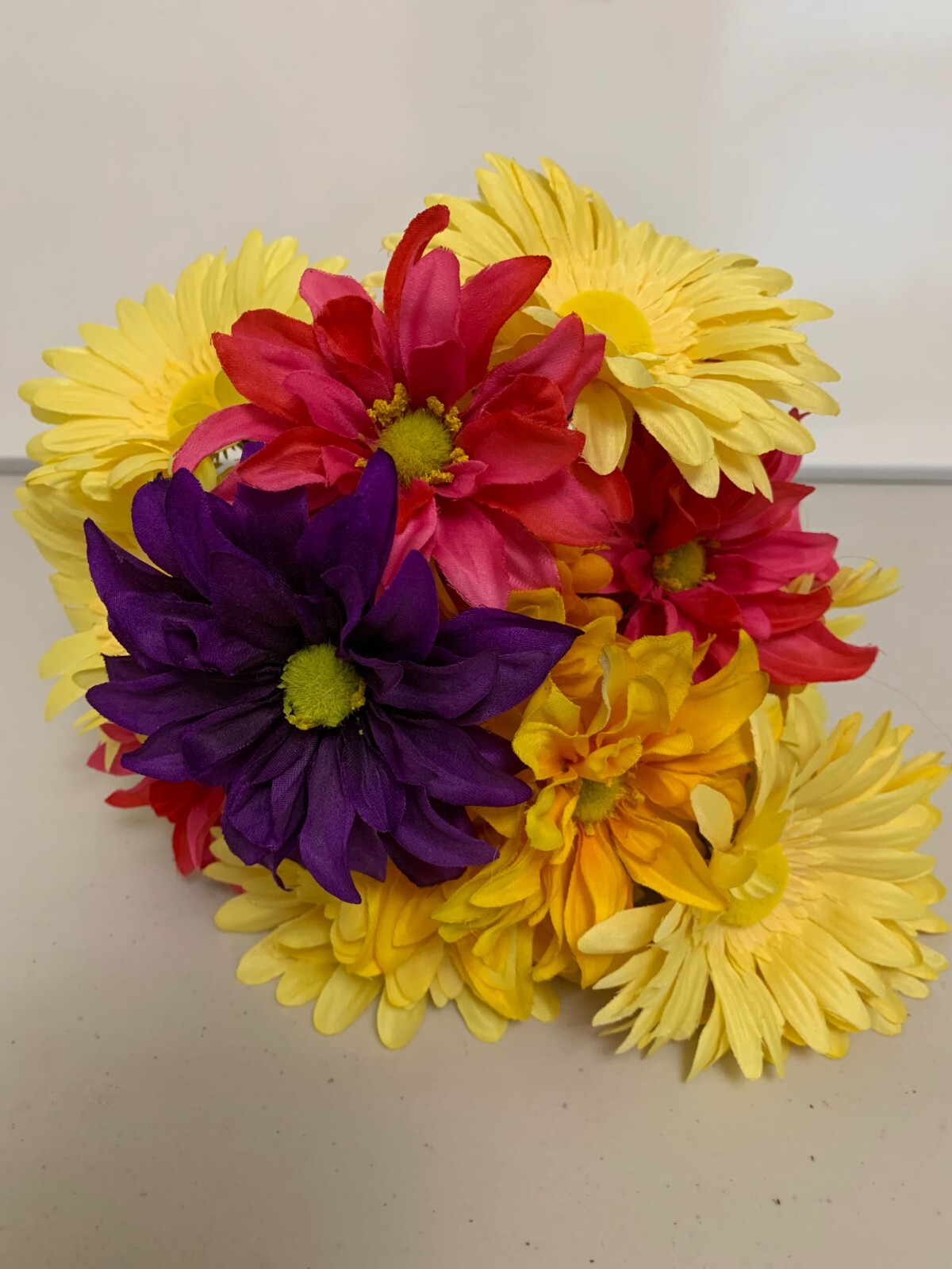 HAND MADE FLORAL DAISY BOUQUET – YELLOW PINK & PURPLE FLOWERS