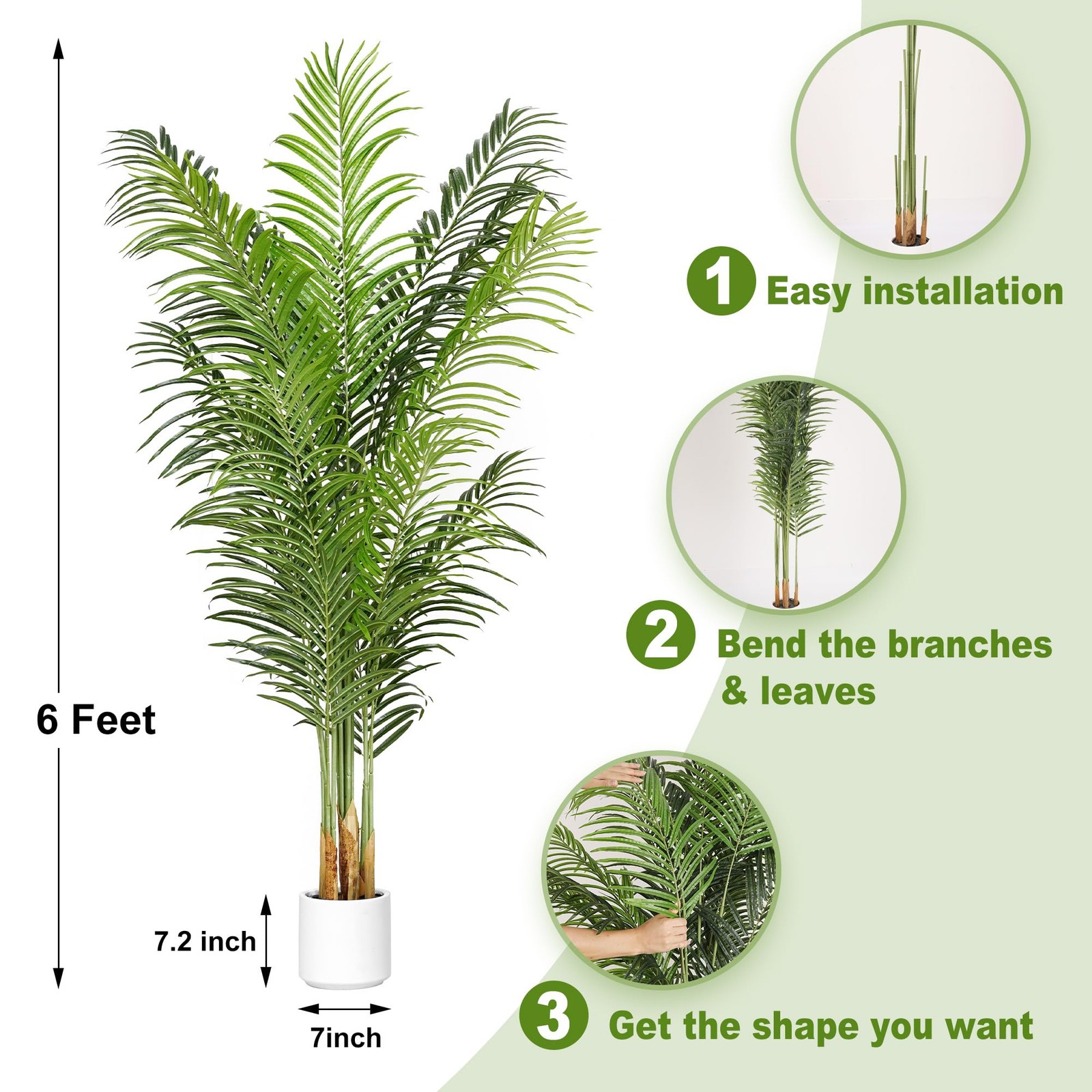 ProDeco Artificial Palm Tree 6Ft Faux Silk Green Realistic 5ft 11in,