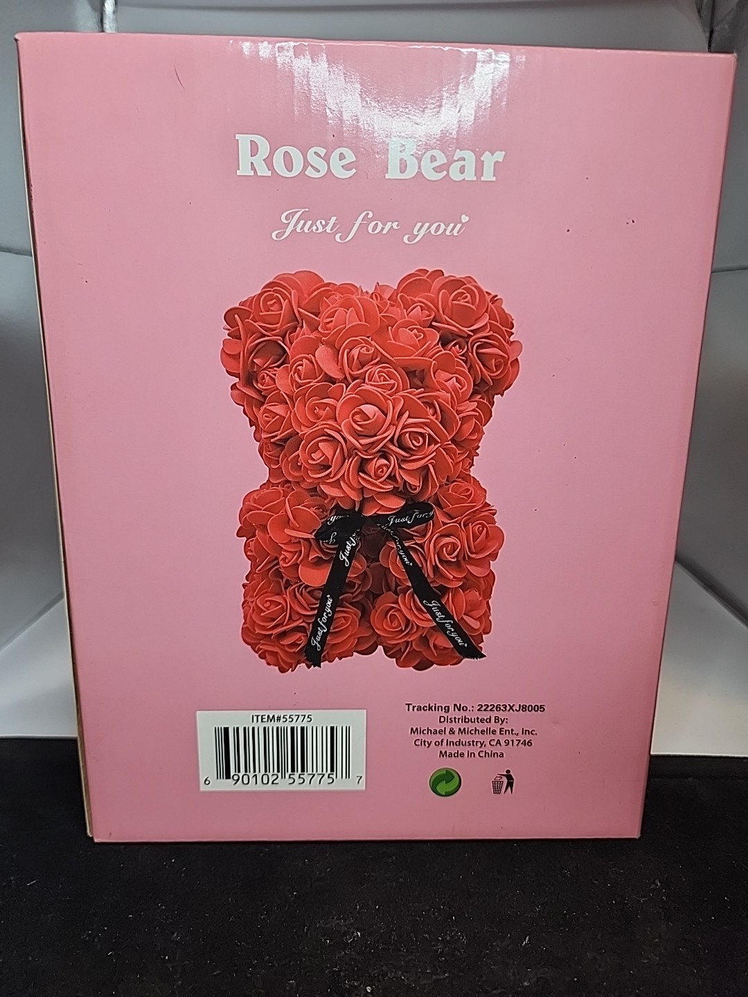Rose Pink Flower Teddy Bear with Box – Artificial Romantic Gift for Holidays NIB