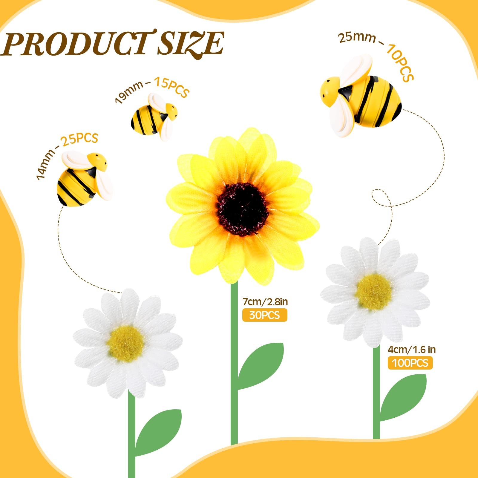 110 PCS 2.76 Sunflowers, Artificial Heads, Tiny Craft Bees, DIY, Wall Decor