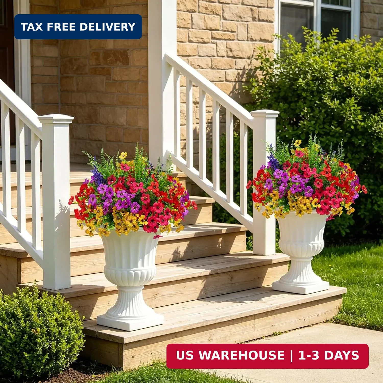 Artificial Fake Flowers for Outdoor UV Resistant,16 Bundles Silk Outside Plants