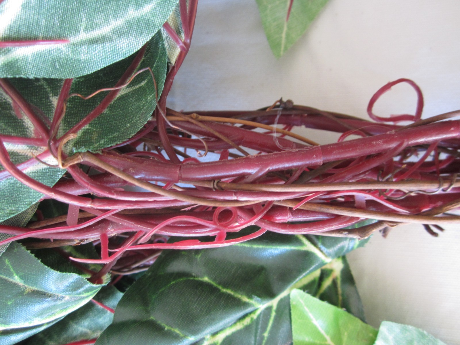 Artificial Floral Green & Red Leaf Bush Branch Stem Greenery Leaves Home Decor