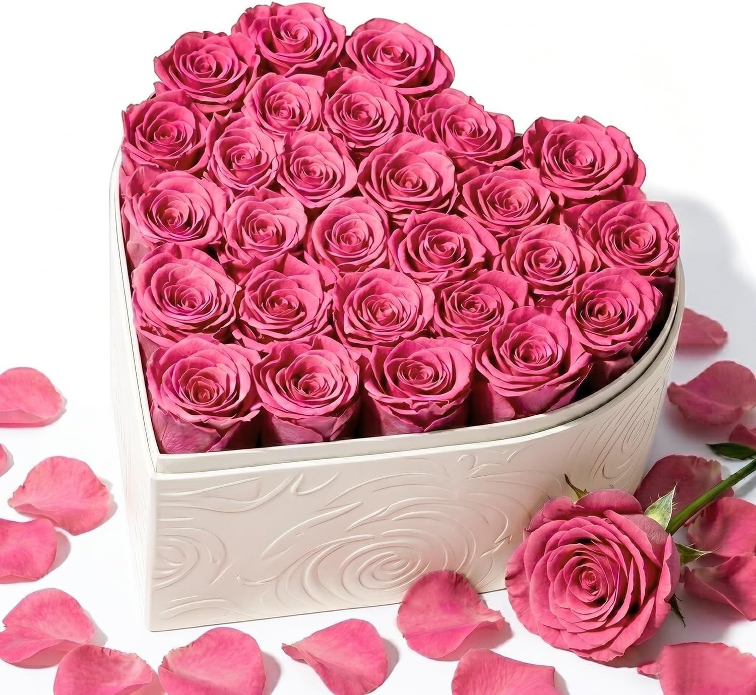 27 Preserved Roses in White Heart Box – Forever Flowers Gift, Eternal Real Ro…