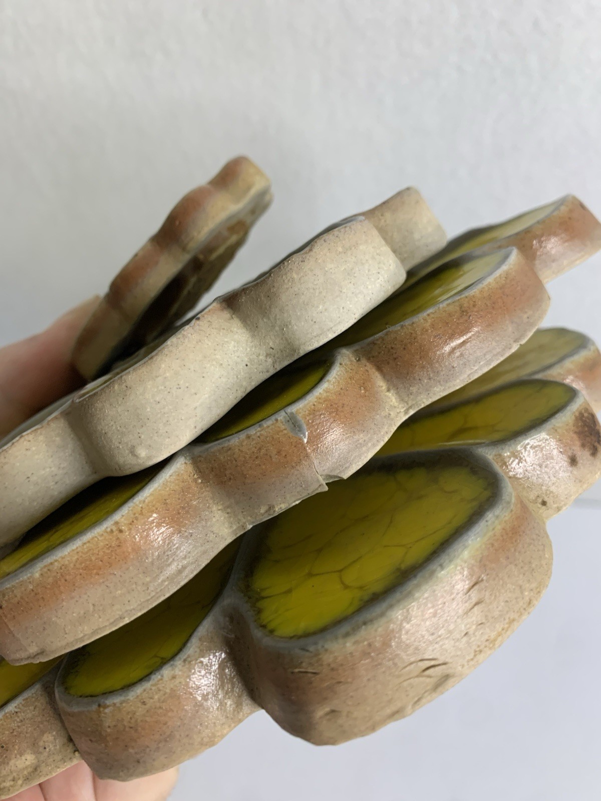Pottery Decor Handcrafted Crackle Glazed Ceramic Folk Art Lot 4 Yellow Flowers