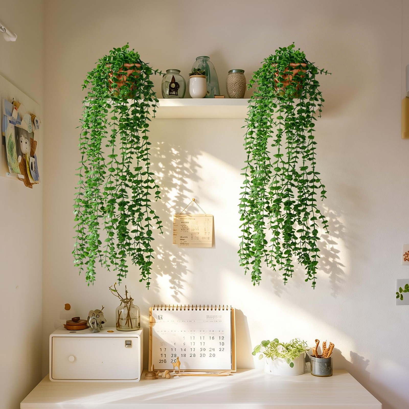 2 PCS Artificial Ivy Plants Pots Faux Vines Hanging Greenery Wall Decor