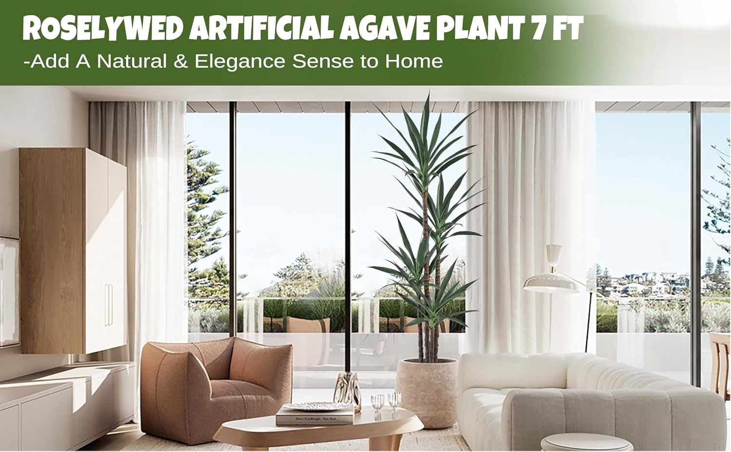 7FT Artificial Agave Plant in Black Pot – Realistic Faux Tree for Home Decor