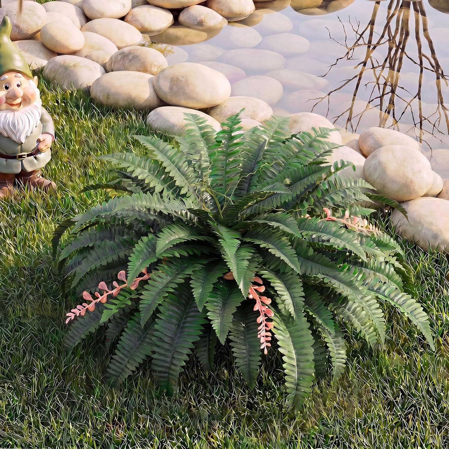 2PCS 48″/128Leaves Artificial Boston Fern Bush, Large Artificial Ferns for Outdo