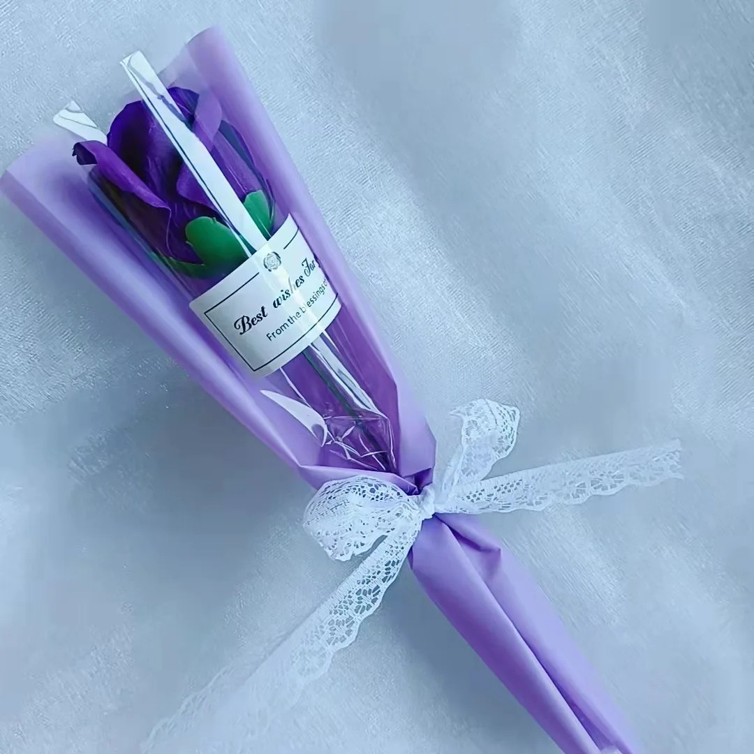 Single Soap Rose Artificial Bouquet with Plastic Packaging Scented Soap Flower f