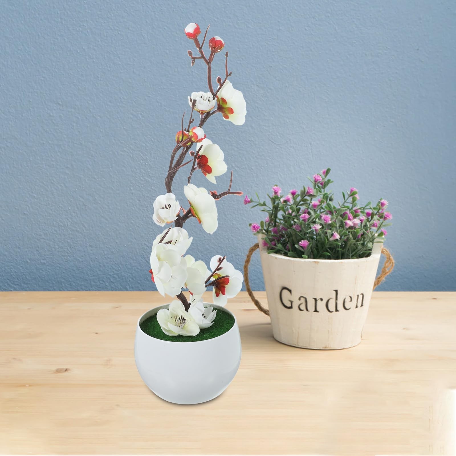 3.35 Inch Simulated Plum Blossom Artificial Potted Flower Faux Bonsai Decor