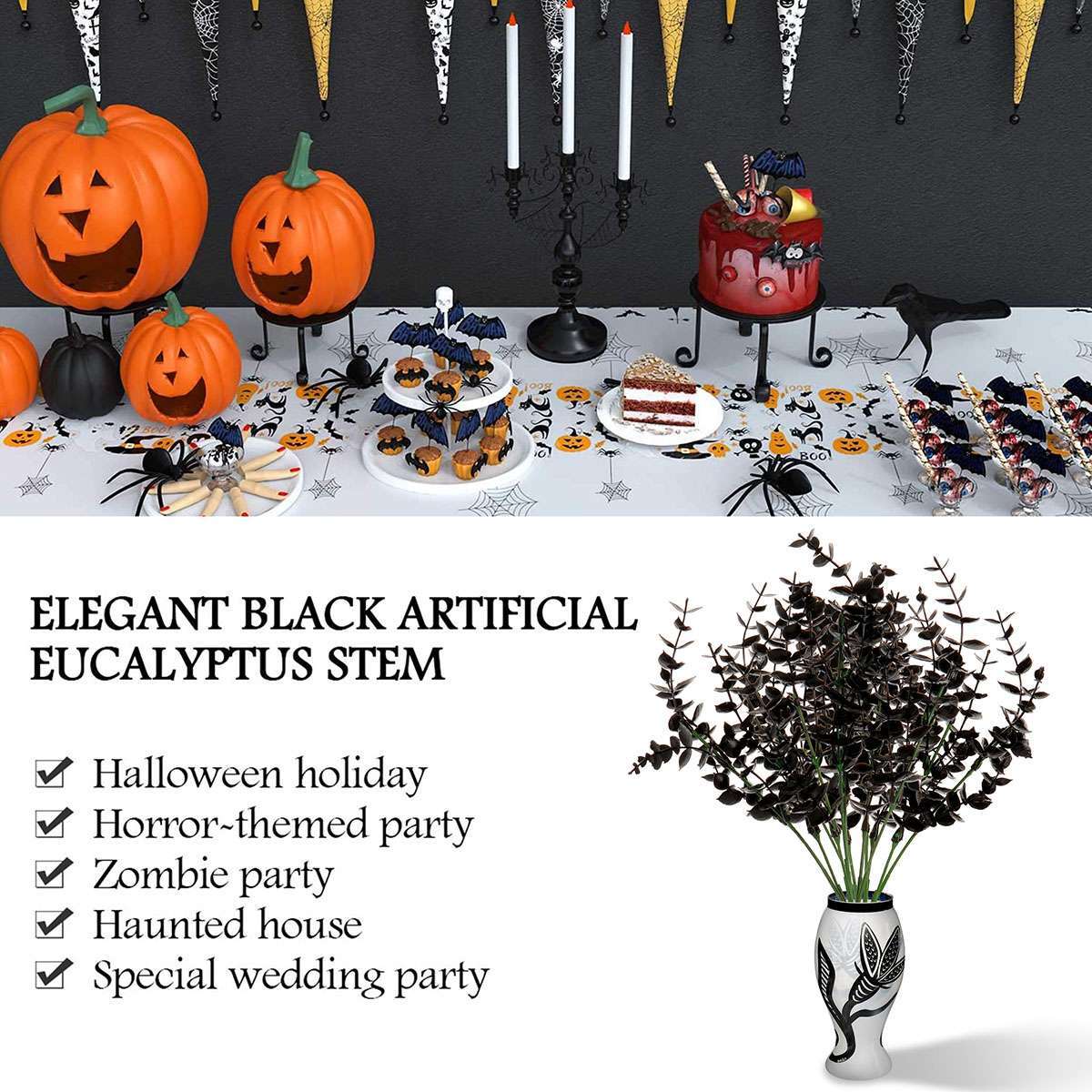 Artificial Eucalyptus Leaves Stem Garland Wreath For Halloween Party Office&Home